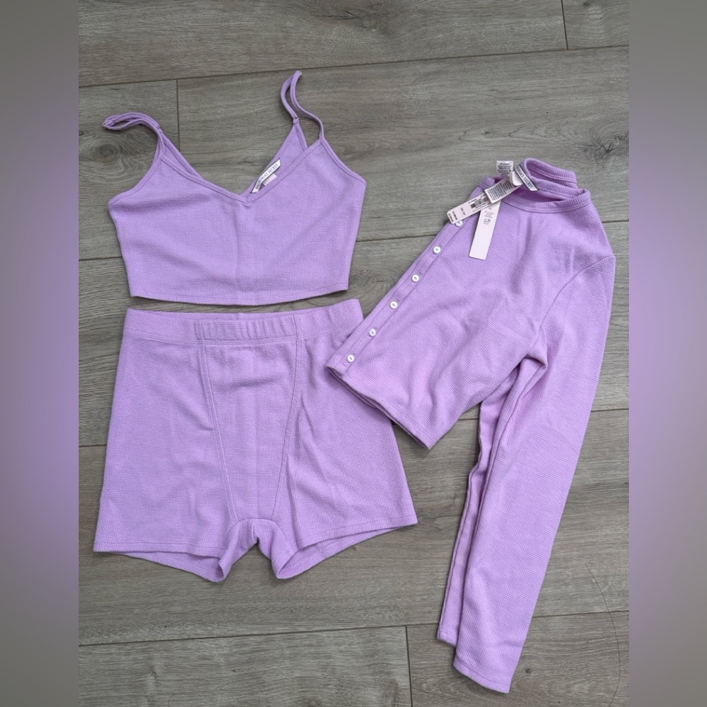 Victoria’s Secret Pink Waffle Lounge Set (3 Pieces) – Lavender – New